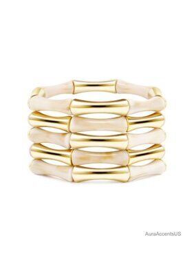 Gold Plated Acrylic Bead Stretch Bangle Bracelets for Women Stackable Summer